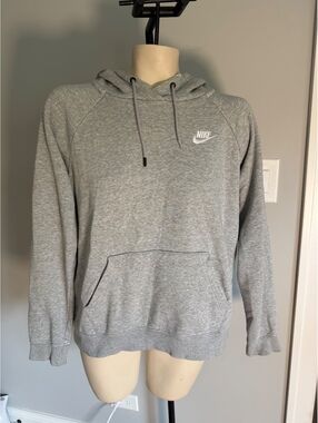 Nike Women's Gray Hoodie with Drawstring Hood and Front Pocket